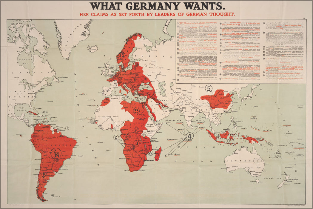 24"x36" Gallery Poster, What Germany Wants map wwi world war one 1917
