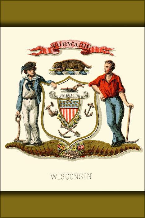 24"x36" Gallery Poster, Wisconsin state coat of arms (illustrated, 1876)