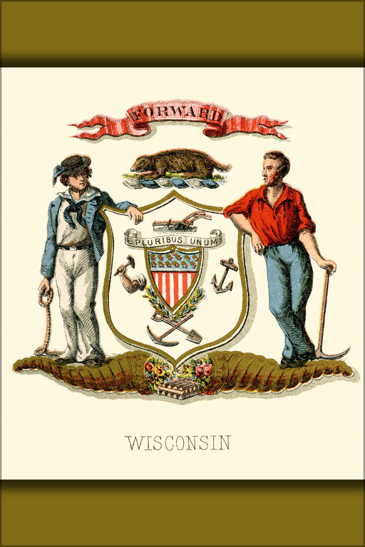24"x36" Gallery Poster, Wisconsin state coat of arms (illustrated, 1876)