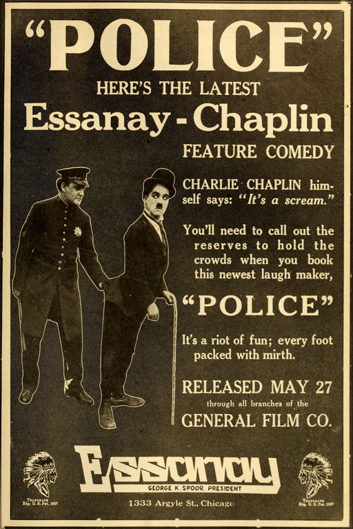 24"x36" Gallery Poster, advertisement for police staring charlie chaplin june 1916
