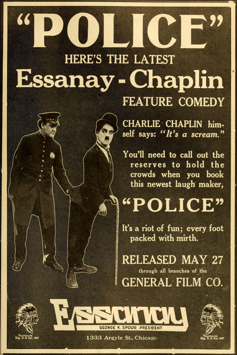 24"x36" Gallery Poster, advertisement for police staring charlie chaplin june 1916