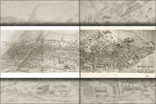 24"x36" Gallery Poster, aerial map Harrison East Newark New jersey 1907