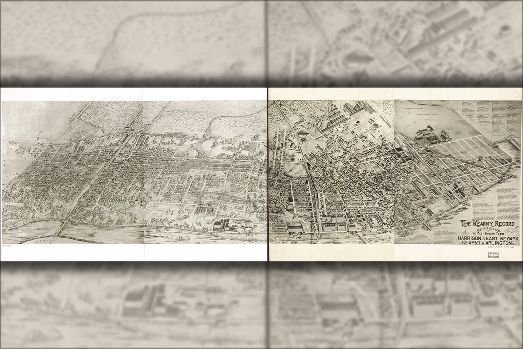 24"x36" Gallery Poster, aerial map Harrison East Newark New jersey 1907