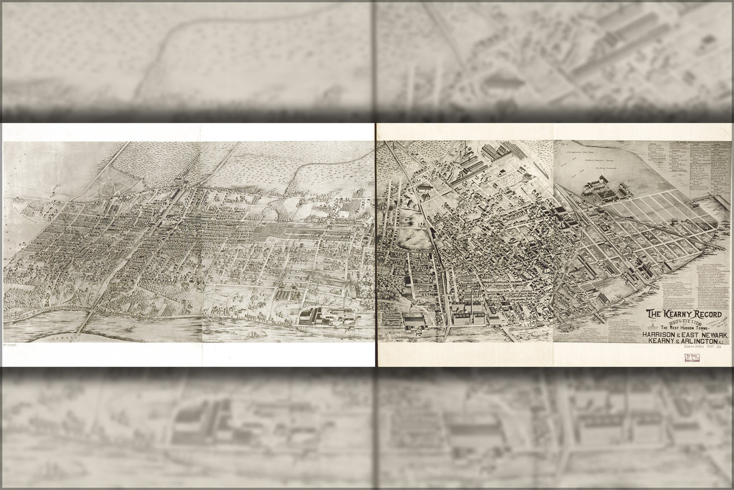 24"x36" Gallery Poster, aerial map Harrison East Newark New jersey 1907