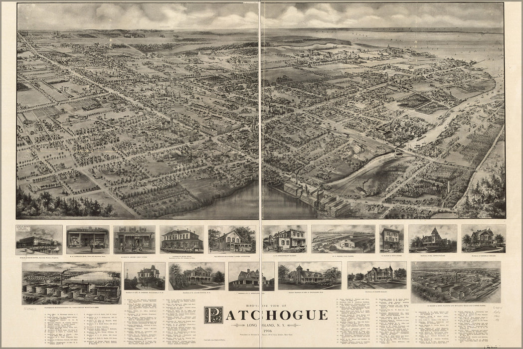 24"x36" Gallery Poster, aerial map of Patchogue Long Island new york 1905