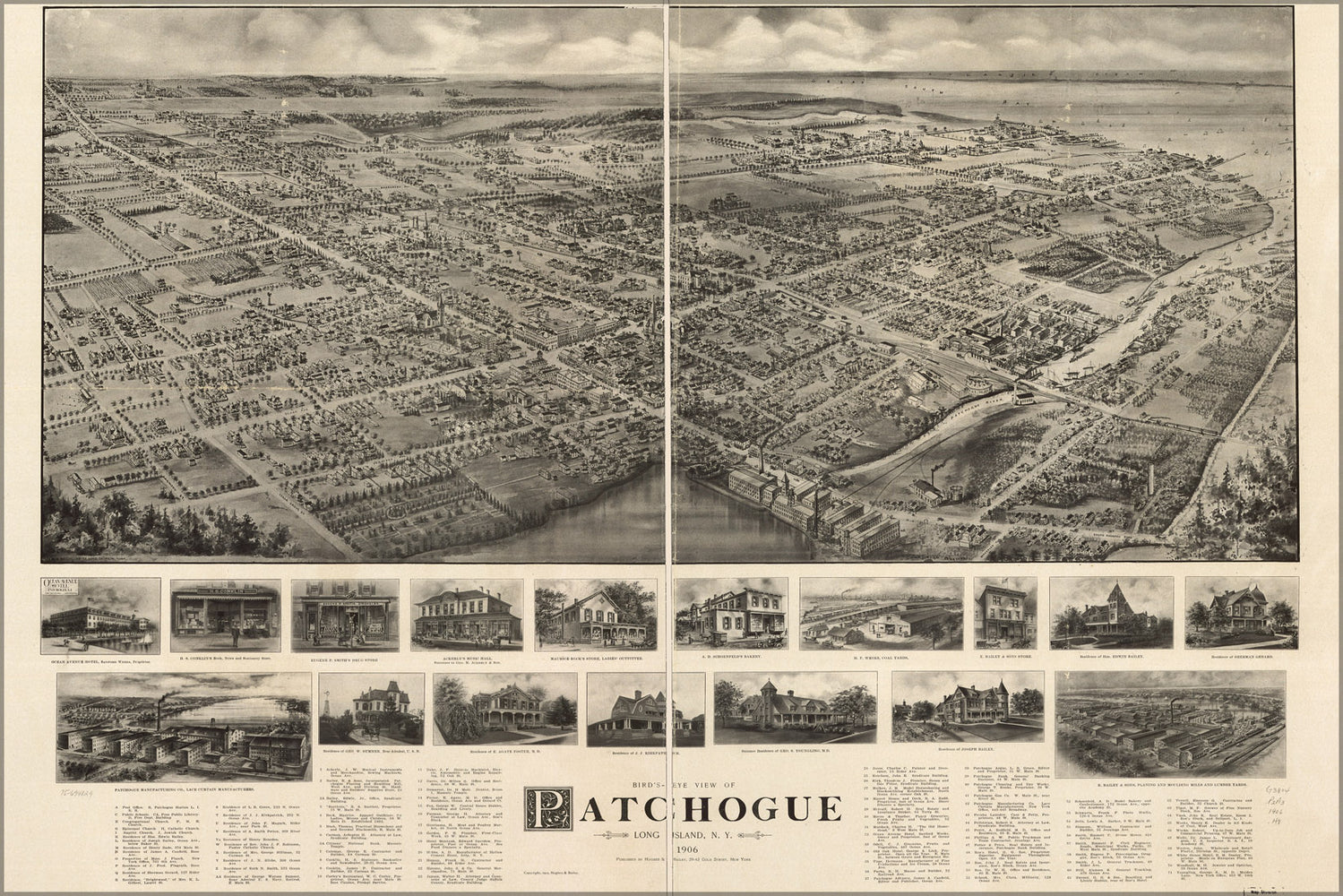24"x36" Gallery Poster, aerial map of Patchogue Long Island new york 1905