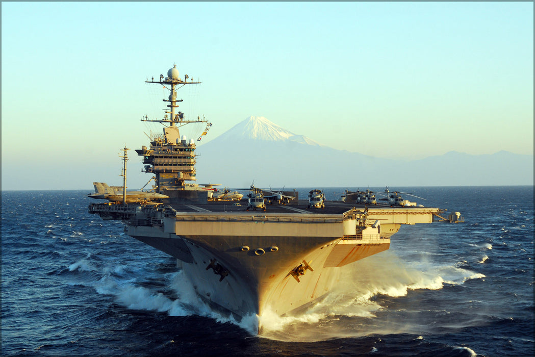 24"x36" Gallery Poster, aircraft carrier USS George Washington (CVN 73) with Mt. Fuji p2