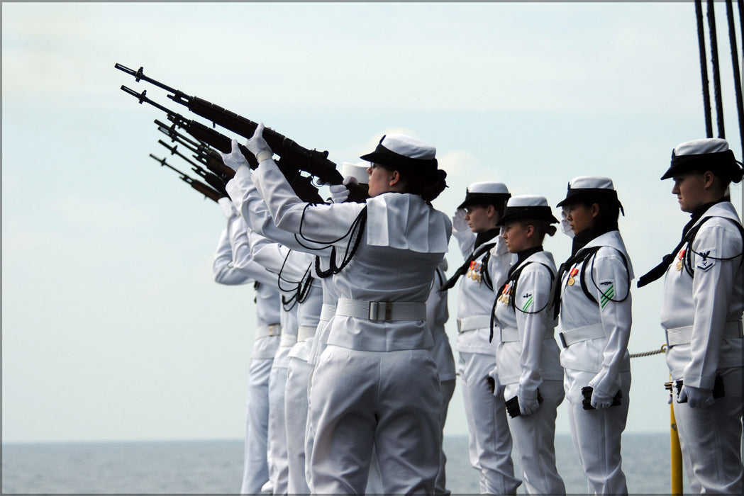 24"x36" Gallery Poster, aircraft carrier USS Ronald Reagan (CVN 76) honor guard