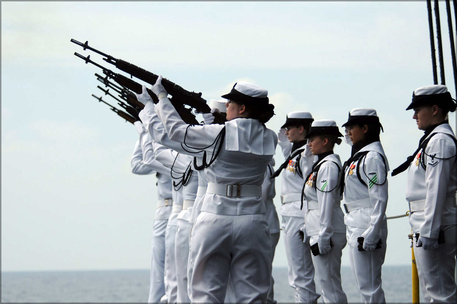 24"x36" Gallery Poster, aircraft carrier USS Ronald Reagan (CVN 76) honor guard