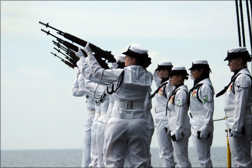 24"x36" Gallery Poster, aircraft carrier USS Ronald Reagan (CVN 76) honor guard