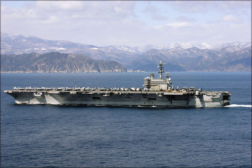 24"x36" Gallery Poster, aircraft carrier USS Ronald Reagan (CVN 76) off the coast of Japan