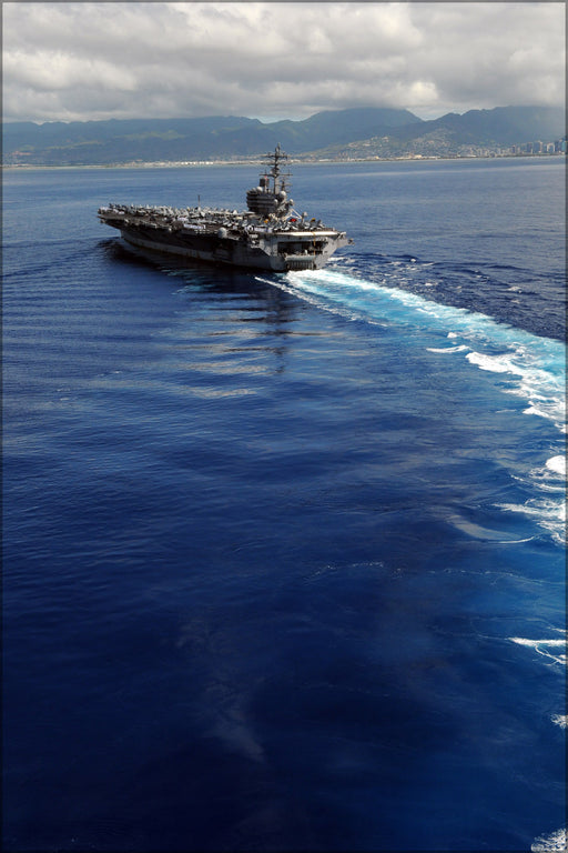 24"x36" Gallery Poster, aircraft carrier USS Ronald Reagan (CVN 76) transits Pearl Harbor