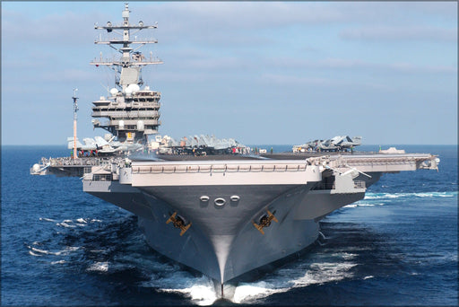 24"x36" Gallery Poster, aircraft carrier USS Ronald Reagan (CVN 76) with gold anchors