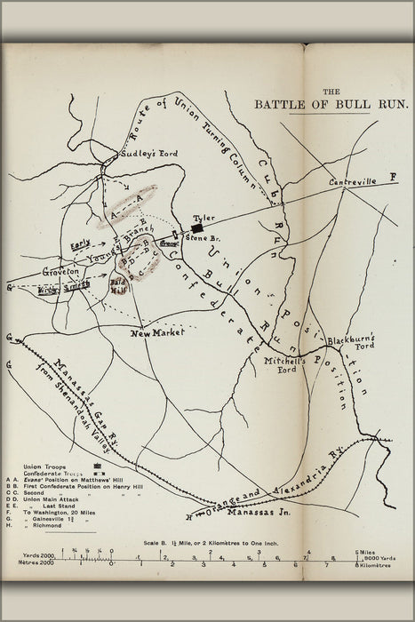 24"x36" Gallery Poster, american civil war map battle of bull run