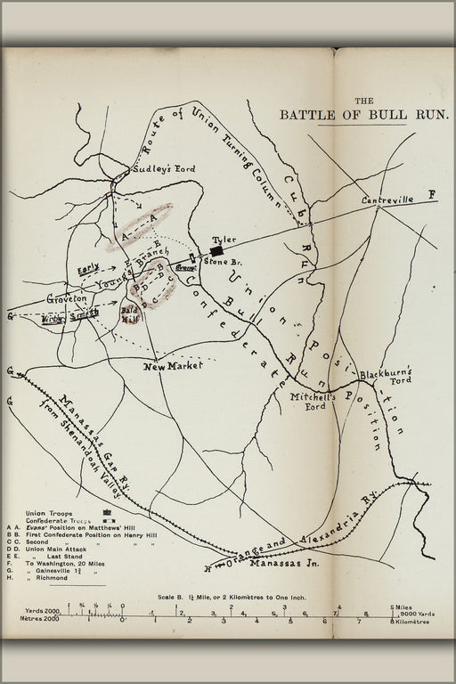 24"x36" Gallery Poster, american civil war map battle of bull run