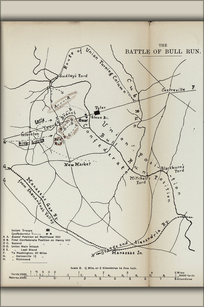 24"x36" Gallery Poster, american civil war map battle of bull run