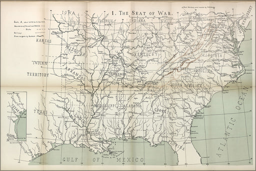 24"x36" Gallery Poster, american civil war seat of war map