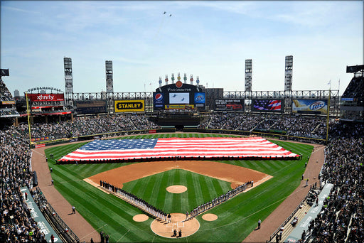 24"x36" Gallery Poster, american flag 2010 chicago white sox opening baseball game