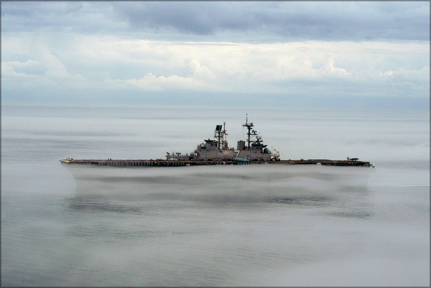 24"x36" Gallery Poster, amphibious assault ship USS Iwo Jima (LHD 7) in dense fog
