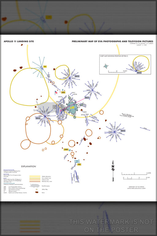 24"x36" Gallery Poster, apollo 11 landing site and photos taken