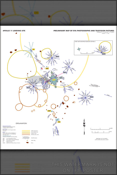 24"x36" Gallery Poster, apollo 11 landing site and photos taken