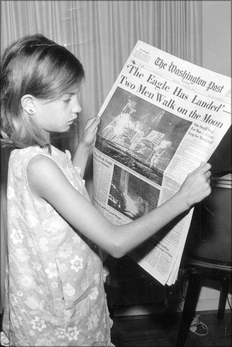 24"x36" Gallery Poster, apollo 11 moon landing the Washington News Paper on Monday, July 21st 1969 stating 'The Eagle Has Landed Two Men W