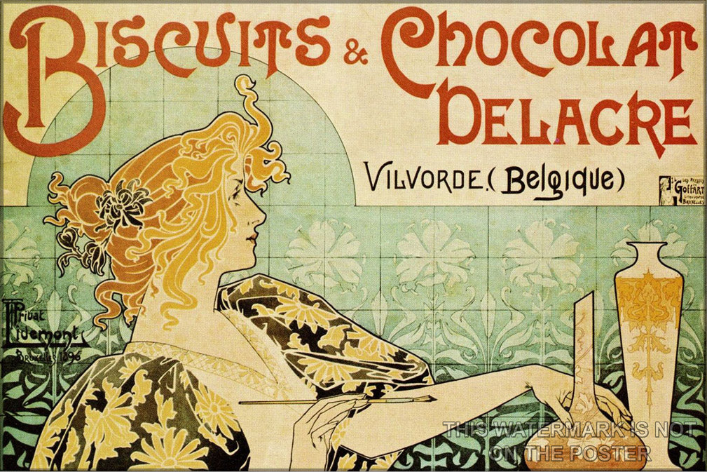 24"x36" Gallery Poster, art nouveau p4 Biscuits and Chocolat Delacre c1896 henri privat-livemont art naouveau