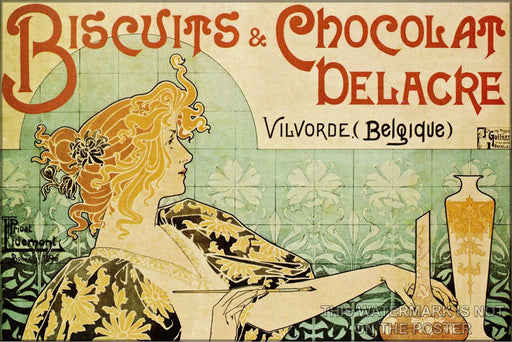 24"x36" Gallery Poster, art nouveau p4 Biscuits and Chocolat Delacre c1896 henri privat-livemont art naouveau