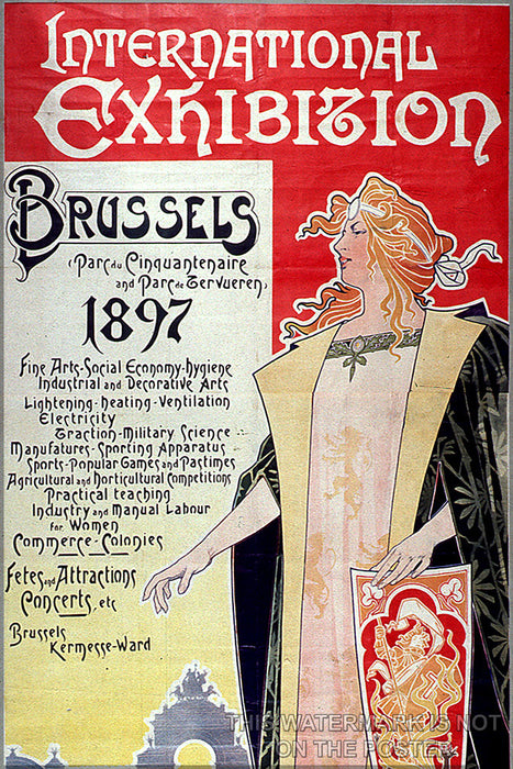 24"x36" Gallery Poster, art nouveau p7 Exposition internationale, Bruxelles, 1897 henri privat-livemont