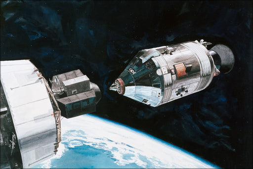 24"x36" Gallery Poster, artists concept of apollo soyuz docking maneuver 1975