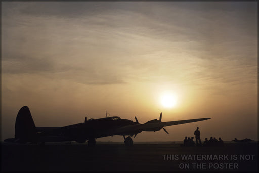 24"x36" Gallery Poster, b-17 flying fortress at sunset sillouette langley field june 42