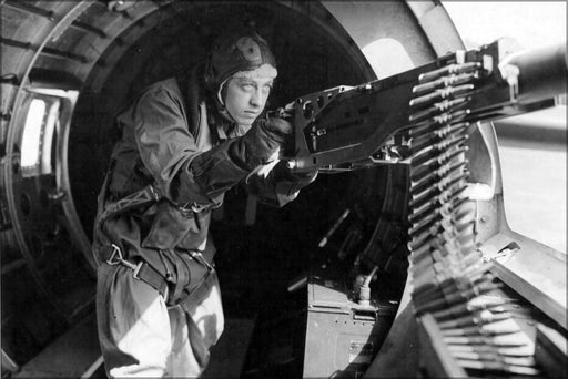 24"x36" Gallery Poster, b-17 flying fortress bomber waist gunner .50 caliber