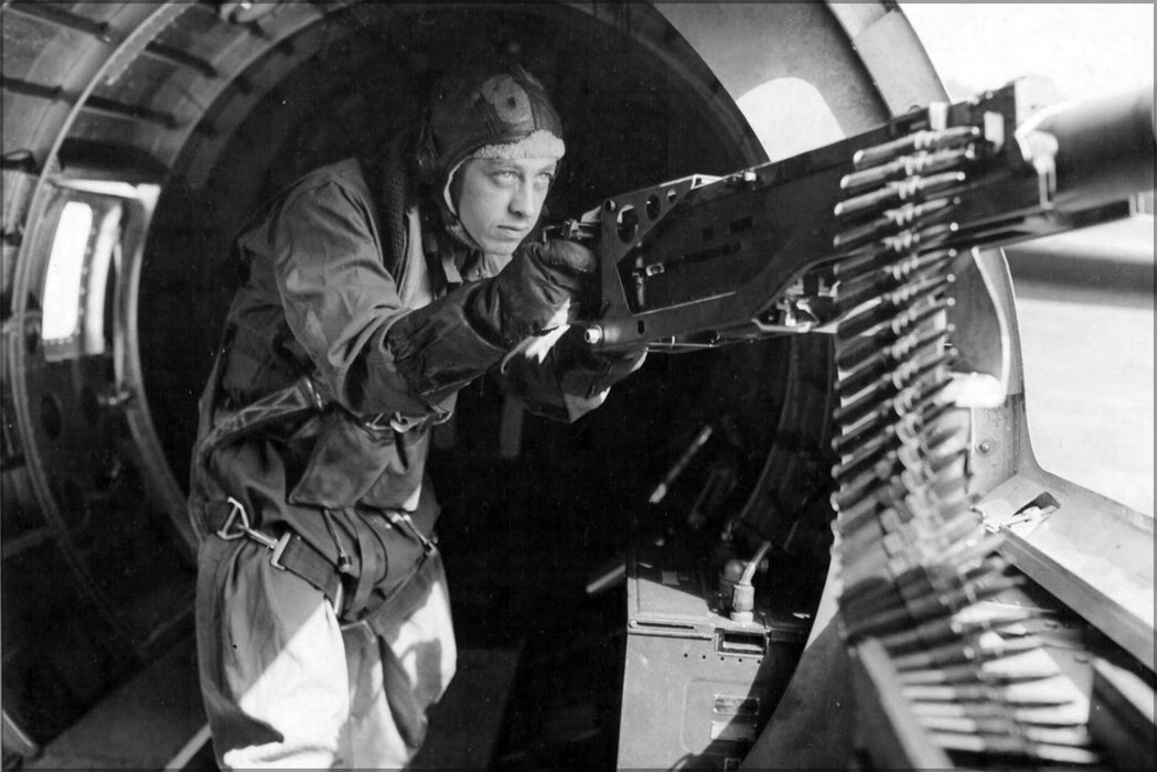 24"x36" Gallery Poster, b-17 flying fortress bomber waist gunner .50 caliber