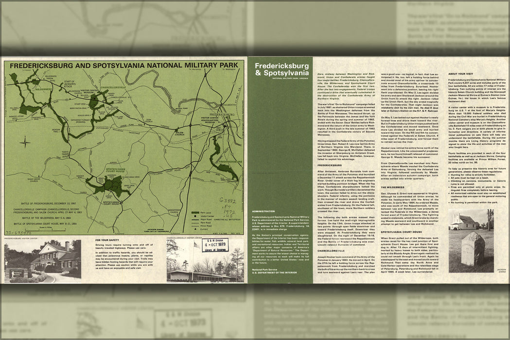 24"x36" Gallery Poster, battle field map Fredericksburg Spotsylvania 1972