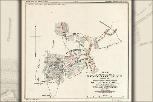 24"x36" Gallery Poster, battle field map of Bentonville, North carolina