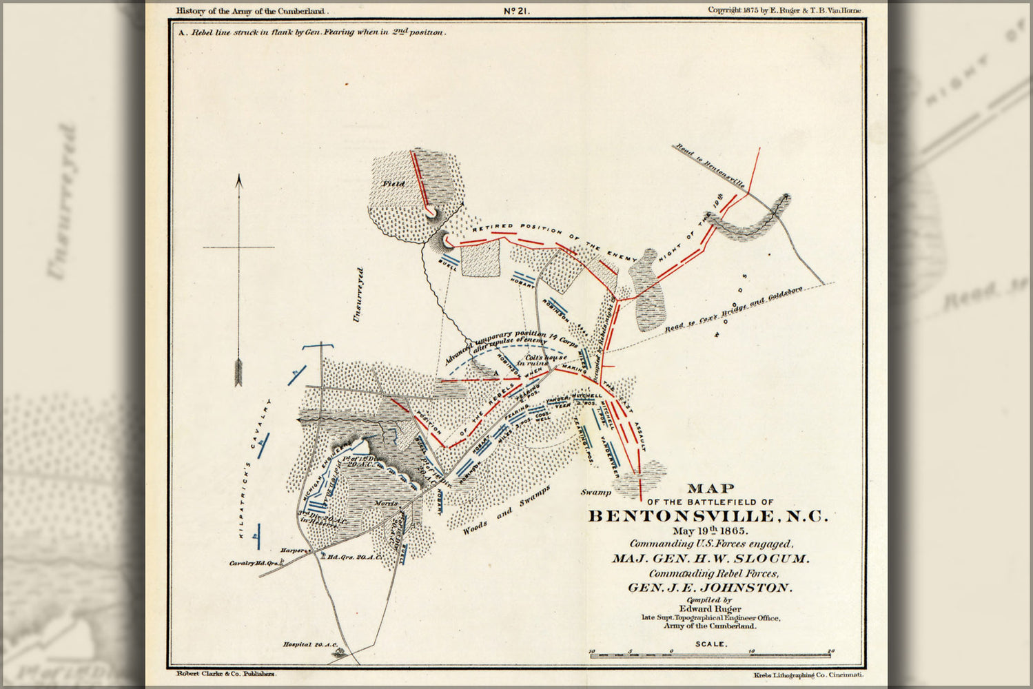 24"x36" Gallery Poster, battle field map of Bentonville, North carolina