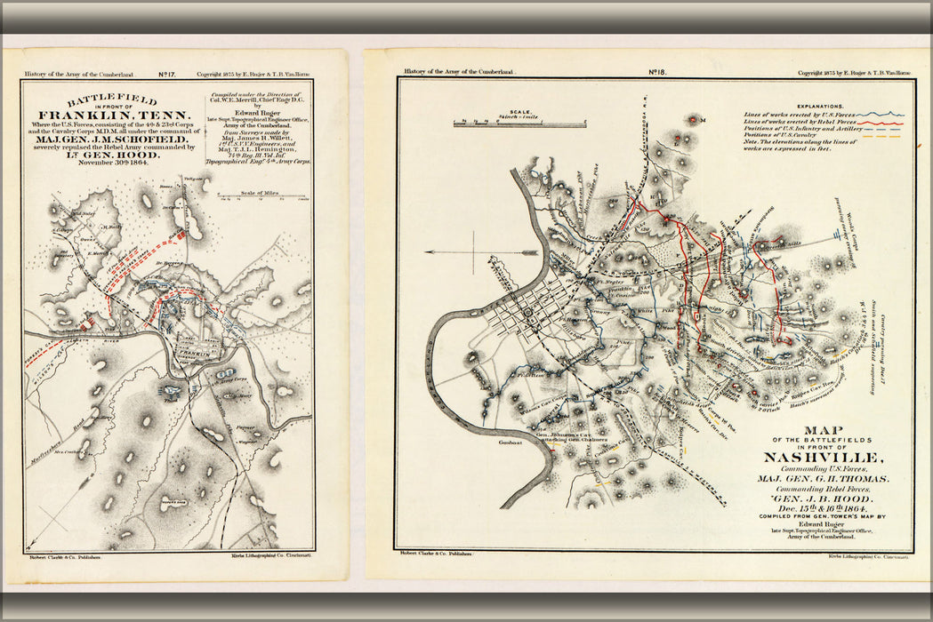 24"x36" Gallery Poster, battle field map of Franklin Nashville Tennessee