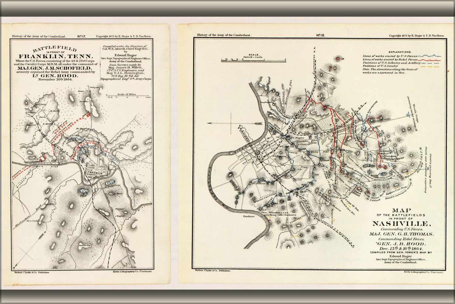 24"x36" Gallery Poster, battle field map of Franklin Nashville Tennessee