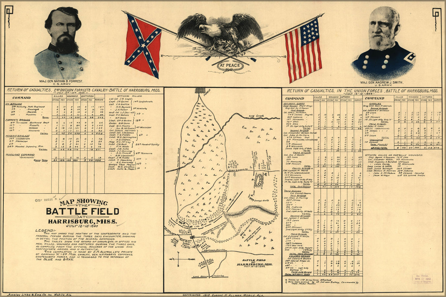 24"x36" Gallery Poster, battle field map of Harrisburg, Miss. July 13-15, 1864