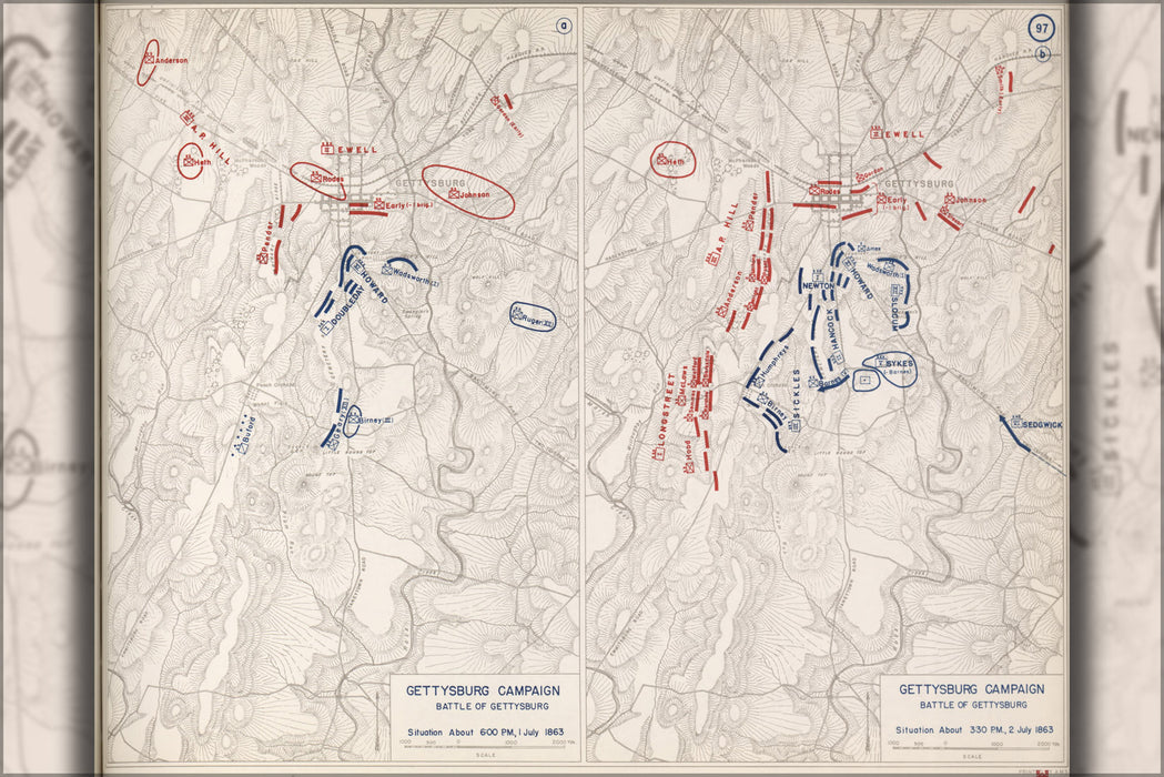 24"x36" Gallery Poster, battle map of Gettysburg Campaign, 1863 P2