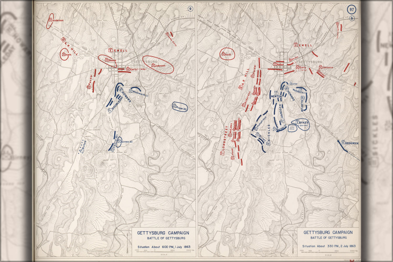 24"x36" Gallery Poster, battle map of Gettysburg Campaign, 1863 P2