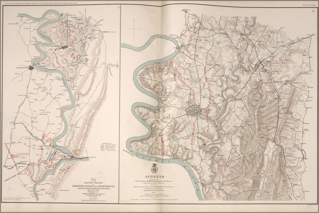 24"x36" Gallery Poster, battle map of Harper's Ferry Antietam Sharpsburg