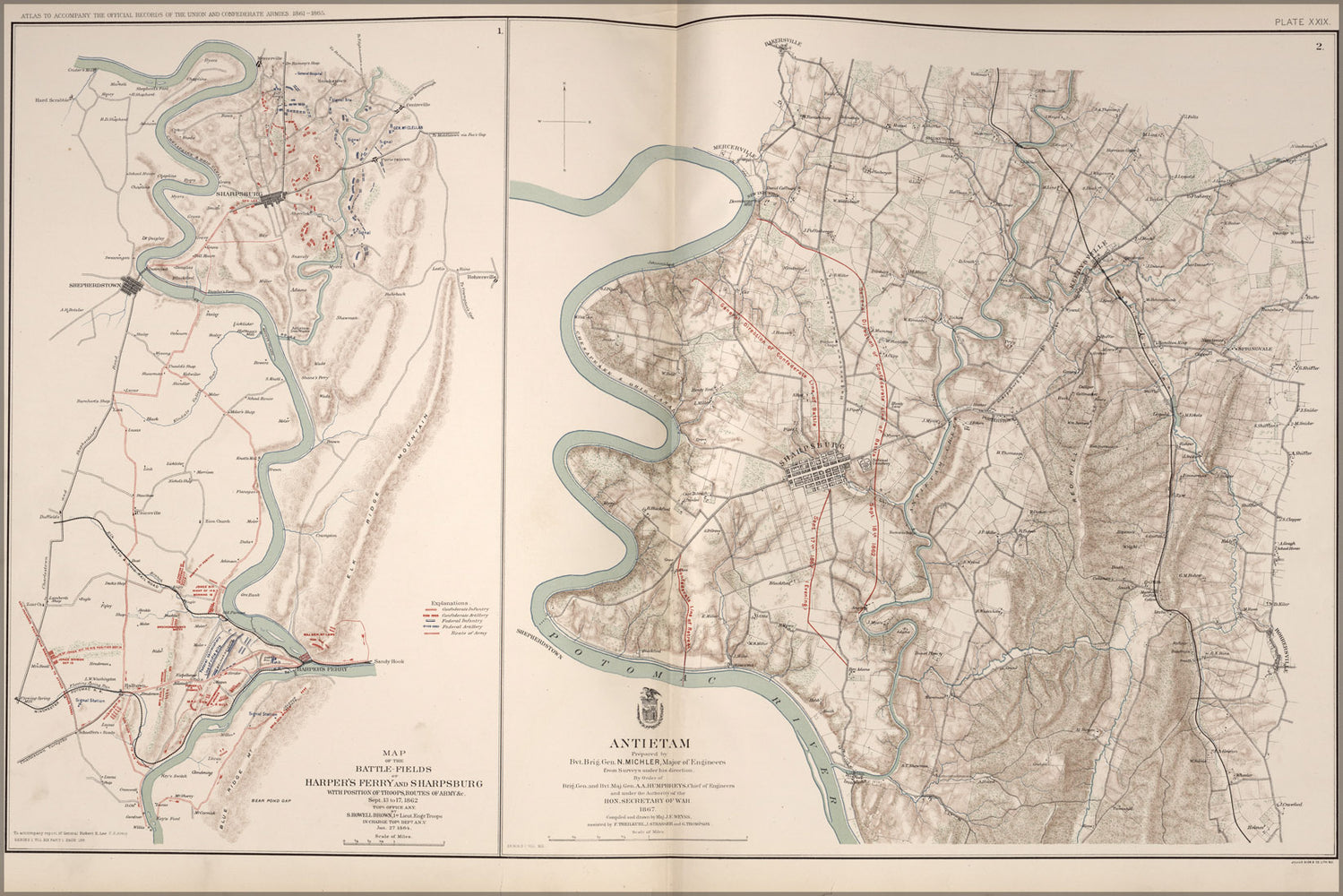24"x36" Gallery Poster, battle map of Harper's Ferry Antietam Sharpsburg