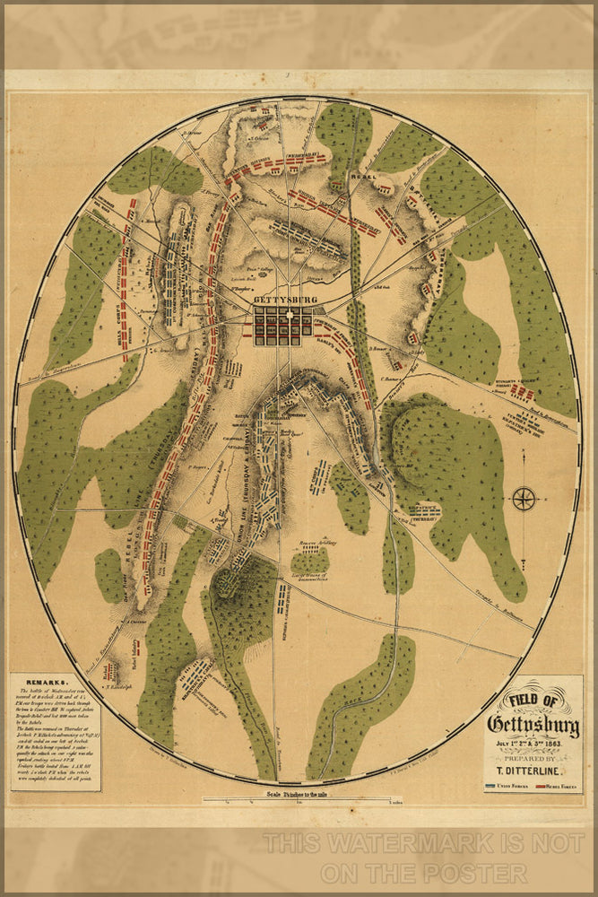 24"x36" Gallery Poster, battle of gettysburg battle map