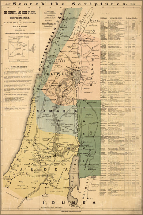 24"x36" Gallery Poster, bible Map of jesus in israel Palestine 1881