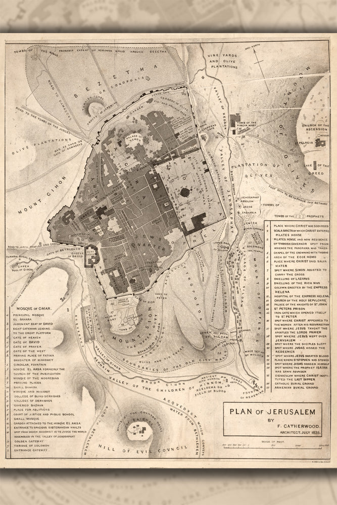 24"x36" Gallery Poster, bible map of Jerusalem israel holy land pb1835