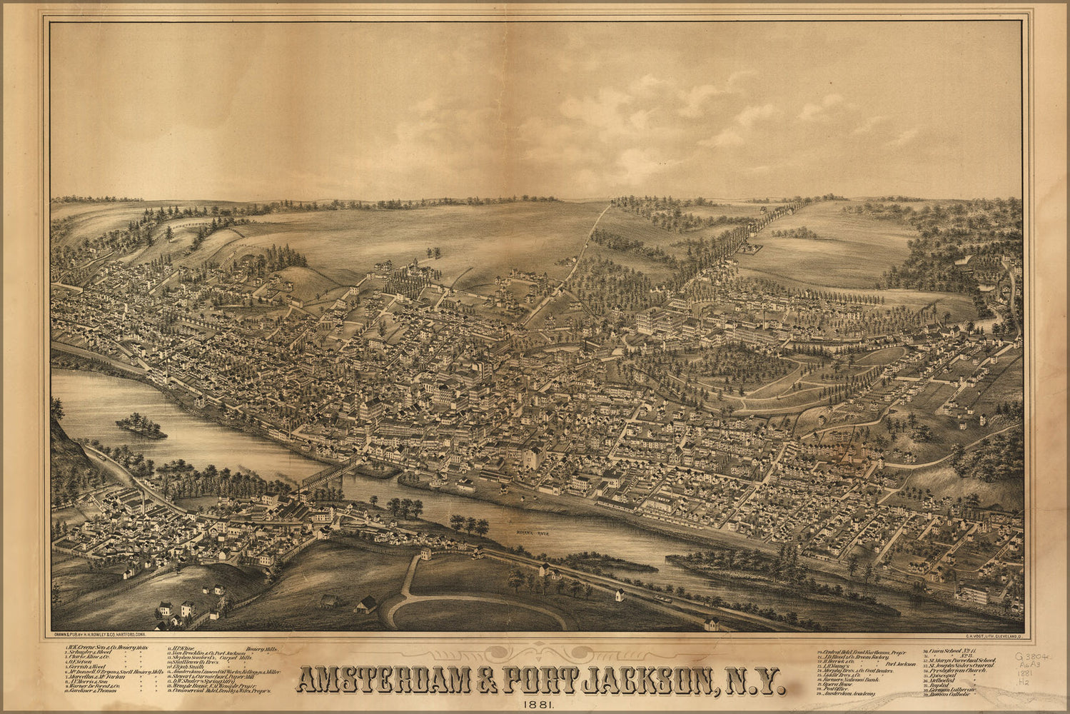 24"x36" Gallery Poster, birdseye map Amsterdam Port Jackson New york 1881