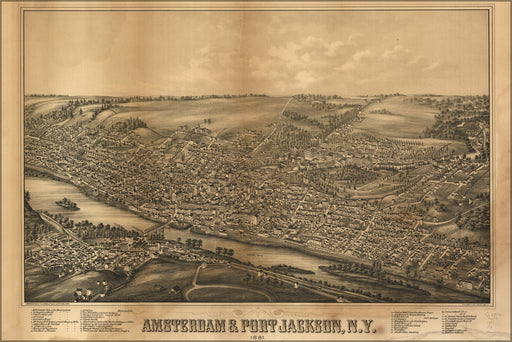 24"x36" Gallery Poster, birdseye map Amsterdam Port Jackson New york 1881