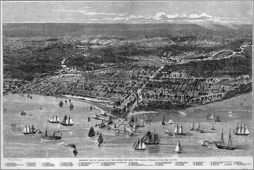 24"x36" Gallery Poster, birdseye map of Chicago before great fire 1871