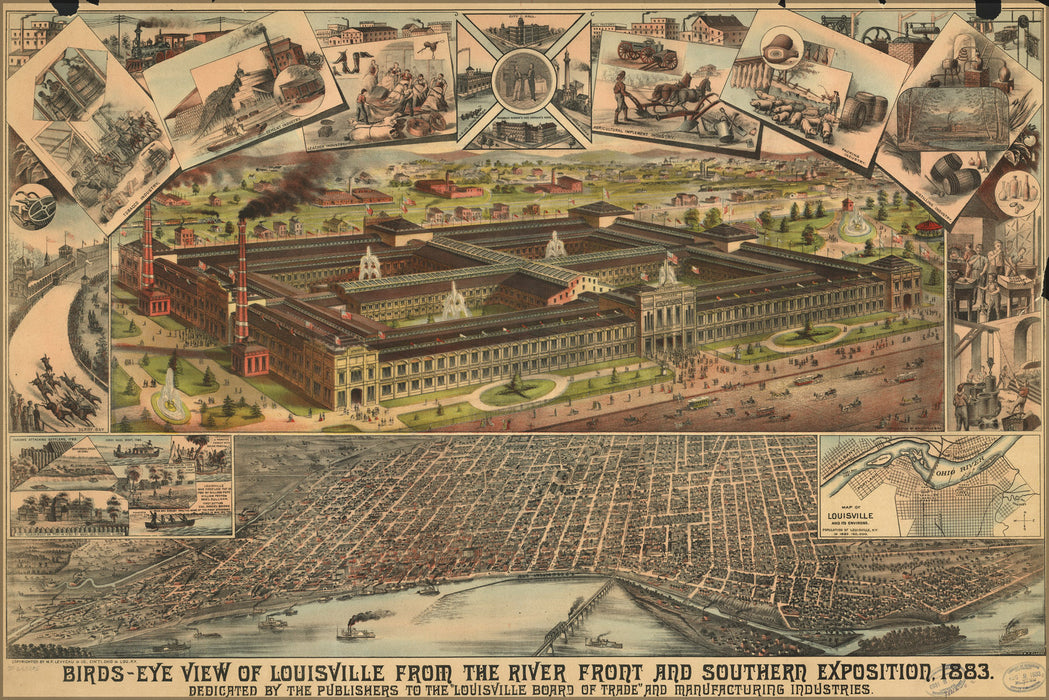 24"x36" Gallery Poster, birdseye map of Louisville, kentucky & S Exp 1883